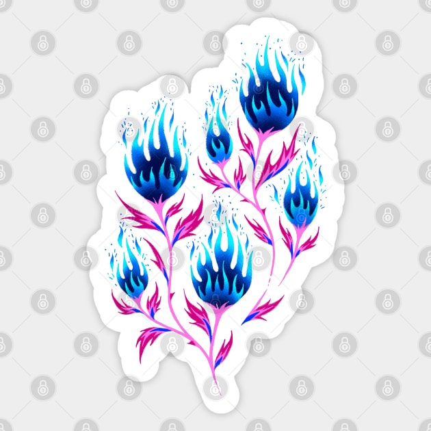 Fire Flower - Blue Pink Sticker by andreaalice